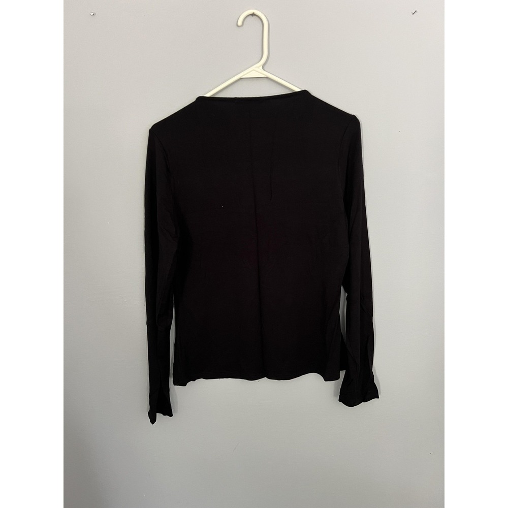 Krisa Shirt Womens XL Black Long Sleeve Cutout Asymmetrical Neck Made USA K-1951 - Picture 3 of 11
